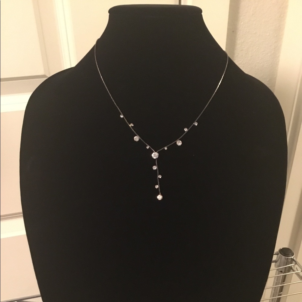 Gunmetal Crystal Y-Drop Necklace
